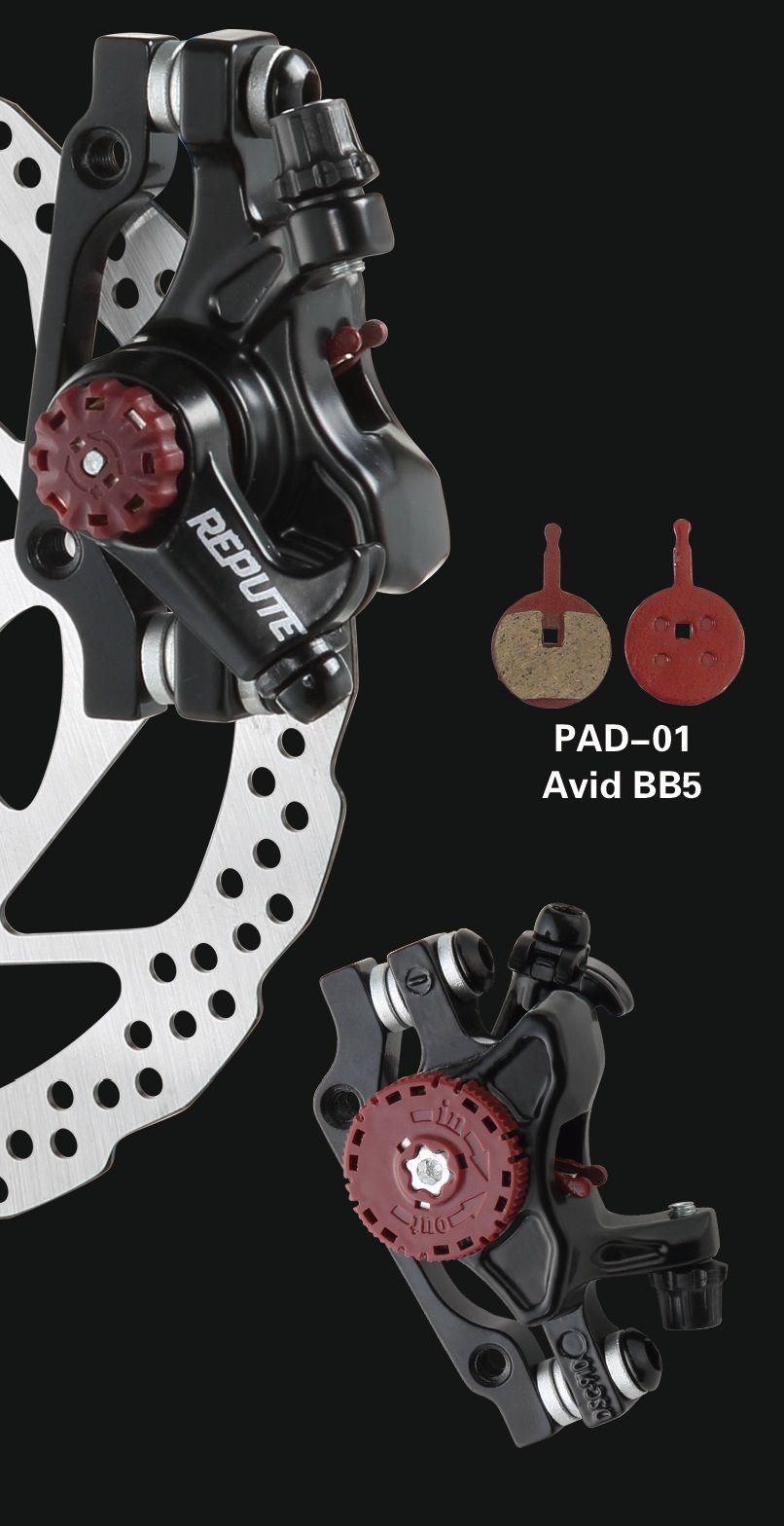 Тормоз дисковый механический задний Repute DSC-910R,МТБ,ротор180\160\140мм,(pad01),без ротора,черный